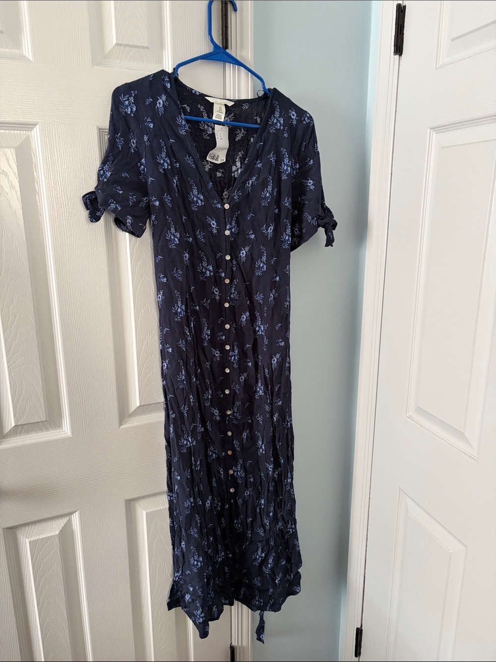 H&M MAMA Maternity Navy Blue Floral Button Front Maxi Dress S NWT
